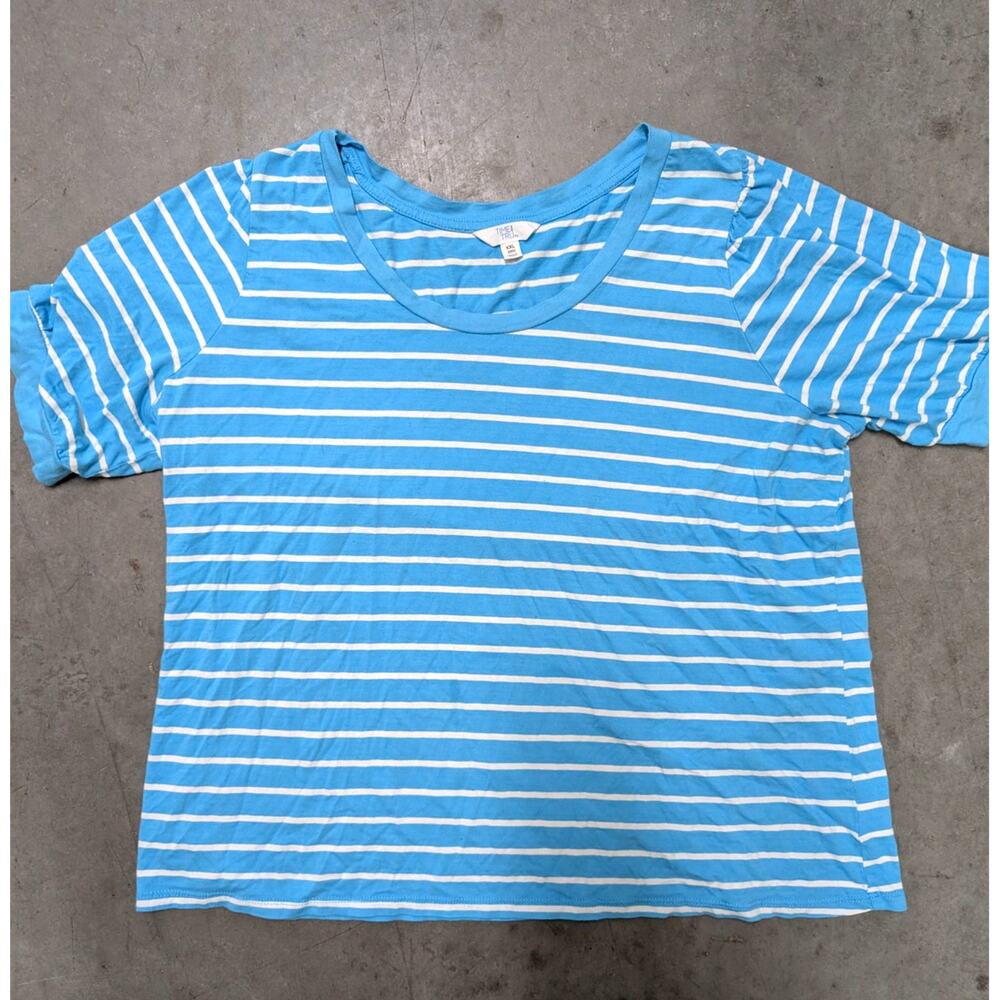 Time and Tru Women's Blue White Striped Short Sleeve Crew Neck Top XXL Casual